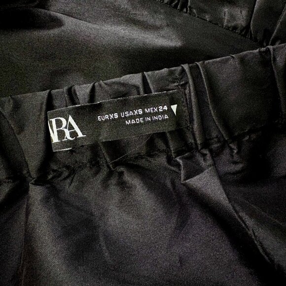 ZARA Ruffled Midi Skirt Black Taffeta Size XS Pockets New Without Tags - Picture 2 of 6